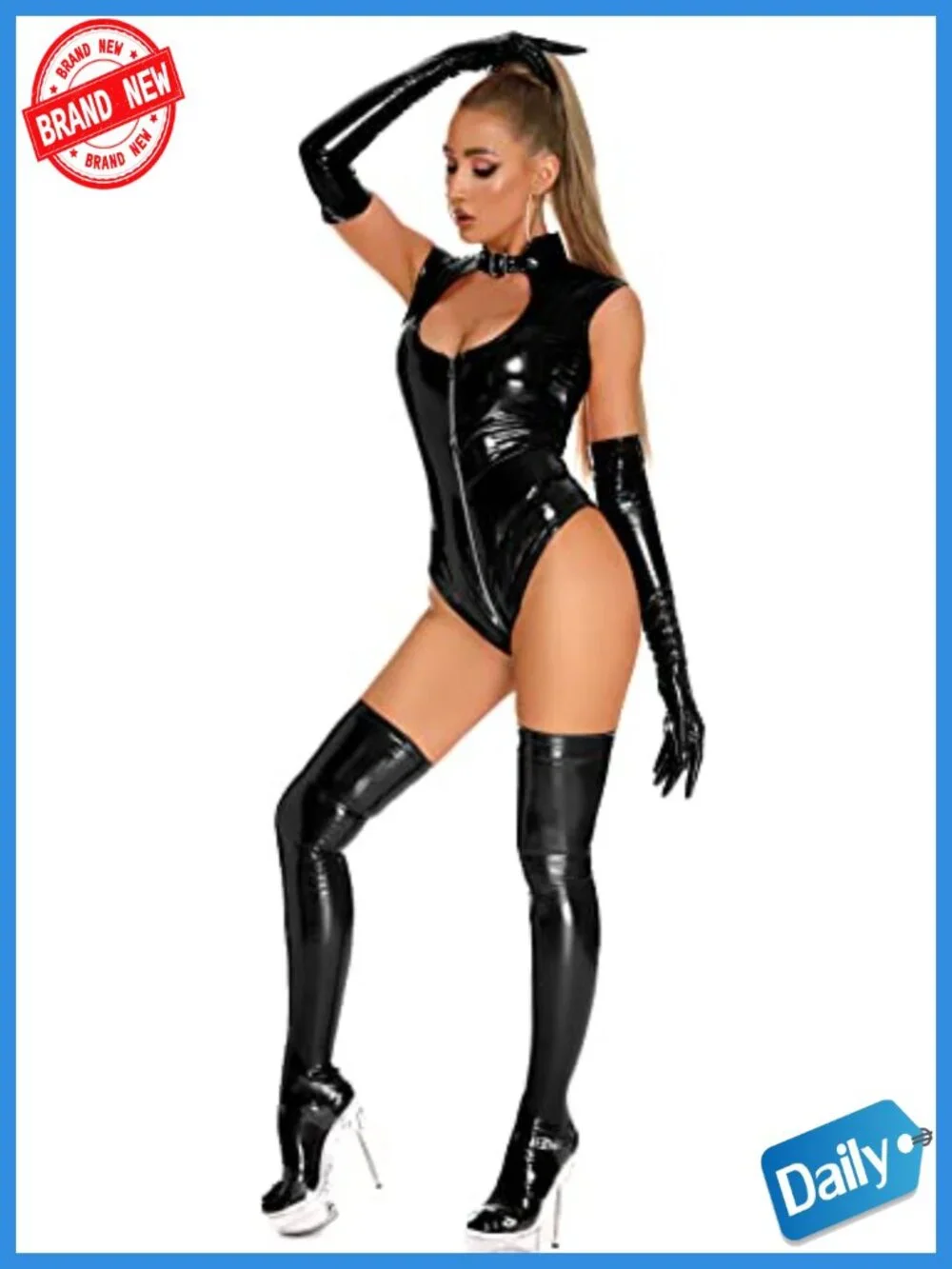 Shiny Metallic Sleeveless Bodysuit Jumpsuit for Club Party Cosplay